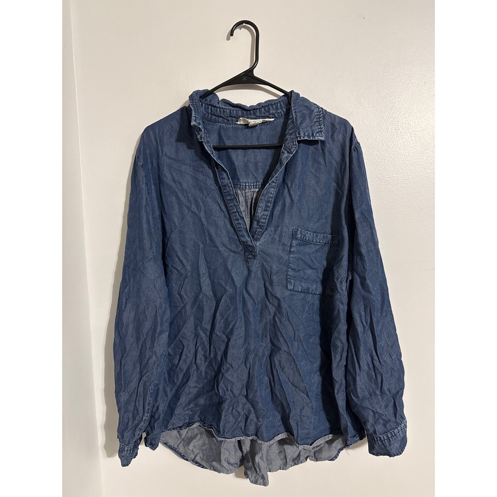 Workshop Republic Clothing Blue Tencel Lyocell V-Neck Tunic Top Plus Size 2X